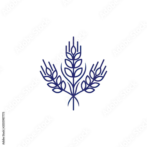 Minimalist Blue Wheat Stalks Logo Icon on White Background