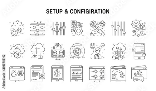 Foto Modern setup and configuration outline icon collection vector design