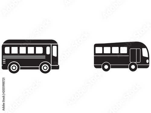 Blackandwhite bus silhouettes  side and front views  transportation icons  travel and vehicle graphics