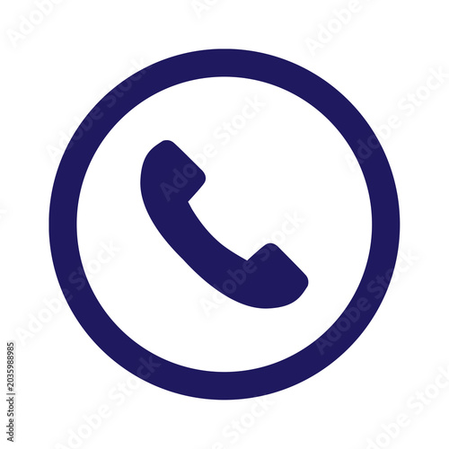 Navy blue telephone receiver icon circular frame isolated on transparent background