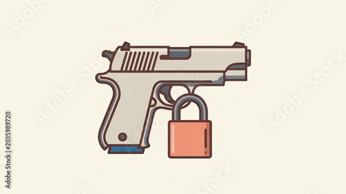 Gun with padlock, symbolizing gun control or locked firearm
