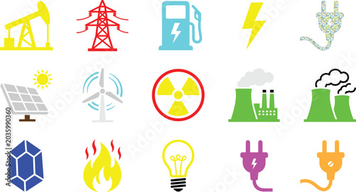 Photos Energy and Power Icon Set Featuring Renewable Green Technology and Traditional F