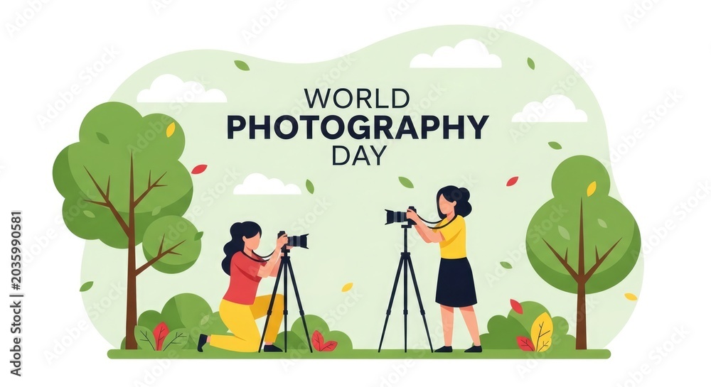 Fototapeta premium World photography day illustration photographers in nature celebrating august 19th
