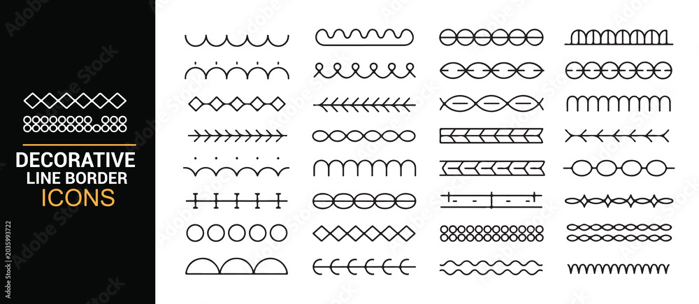 Naklejka premium Ornamental Decorative Lines Monochrome Vector Illustration Set