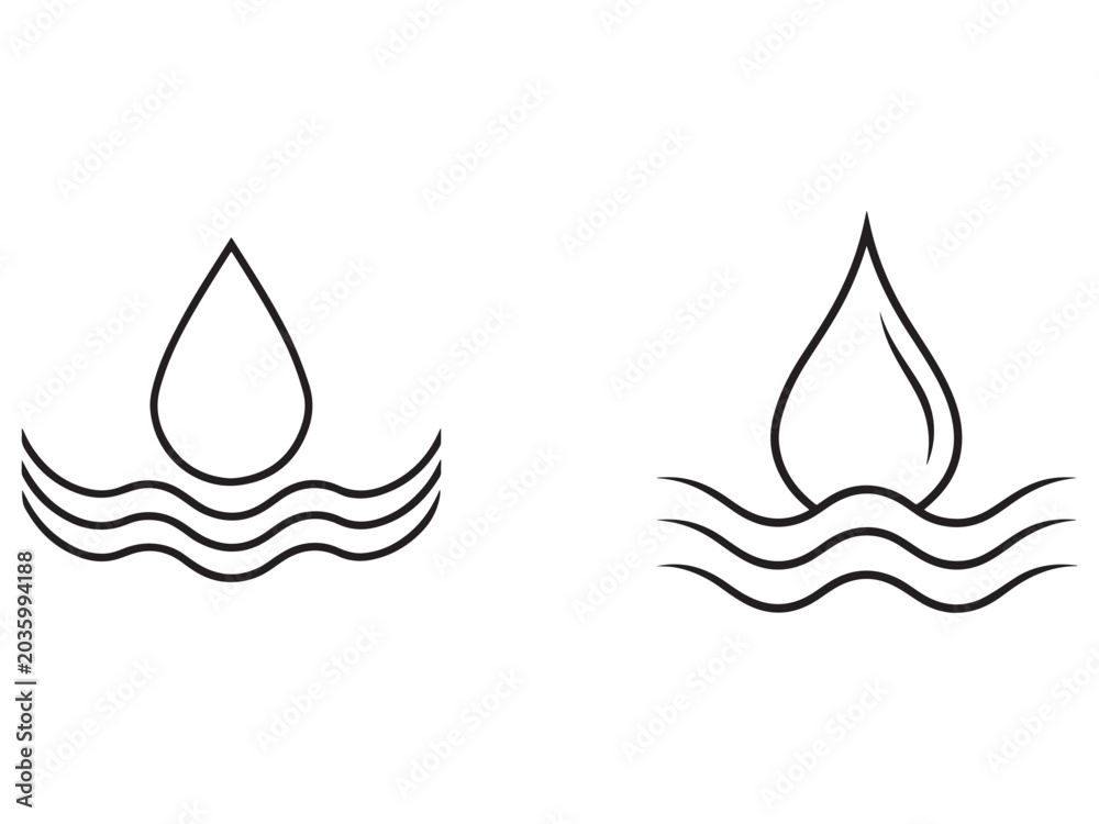 Fototapeta premium Waterdropandwavesicons simplelinestyleteardropshapeswithripples