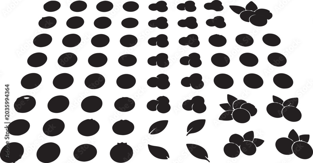 Fototapeta premium Black silhouettes of various olives and leaves on white background
