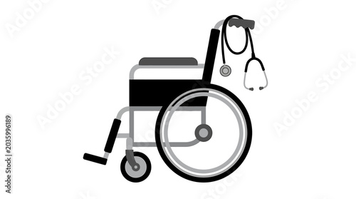 Black Stethoscope Hanging From Silver Wheelchair Handle Icon