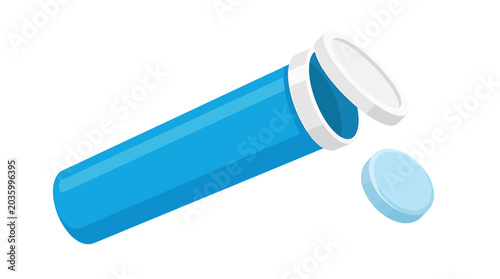 Foto Blue Effervescent Tube Spilling Light Blue Chalky Tablet