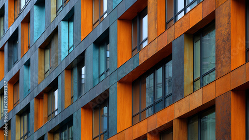 Modern commercial facade showcasing strong color depth and texture