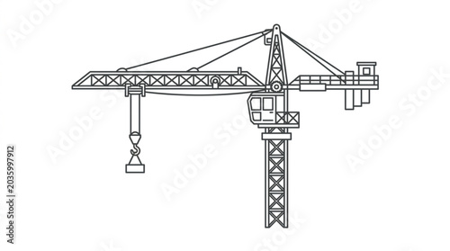 Fotografía Construction Crane Outline - Industrial Machinery Icon Vector