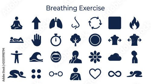 Cuadro en lienzo Breathing Exercise Icons and Symbols Representing Health Wellness and Mindfulnes