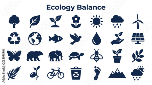 Bild auf Leinwand Ecology balance icons set representing nature sustainability and environmental p