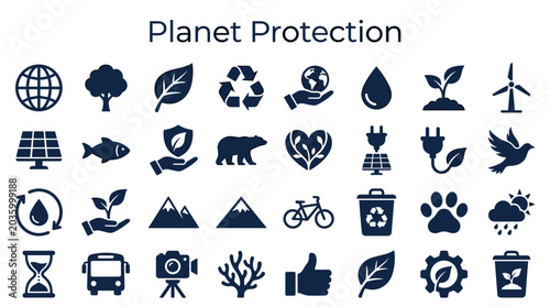Foto Planet Protection Icons Set Showing Global Environmental Conservation And Eco Fr