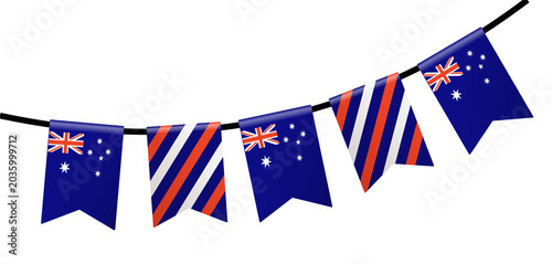 Obraz na plátně Multiple australian flags on fabric hanging on white background