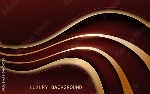 Elegant luxury abstract background in flowing red and golden wave layers with smooth curved lines and glowing metallic highlights. Vector Illustration