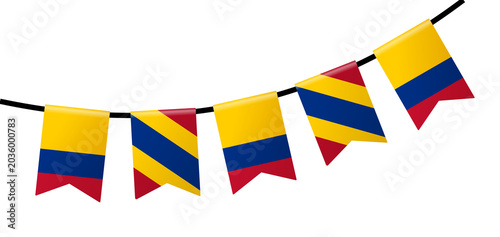 Schilderij op canvas Colombian flags bunting for national pride celebration, suitable for decorations at parties or events with a colombian theme