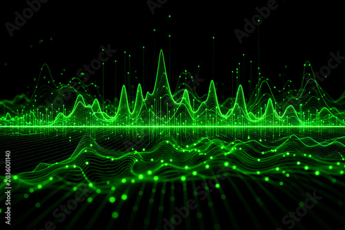 Green Neon Digital Landscape Wave Background