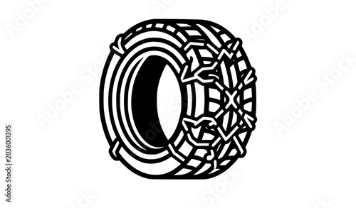 Obraz na płótnie Modern tire with snow chains vector illustration winter driving traction safety