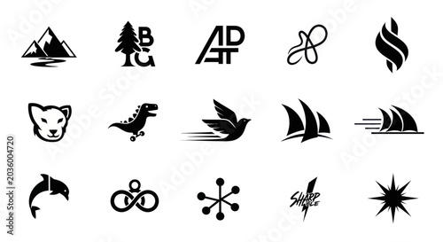 Collection of Black and White Icons and Symbols for Design