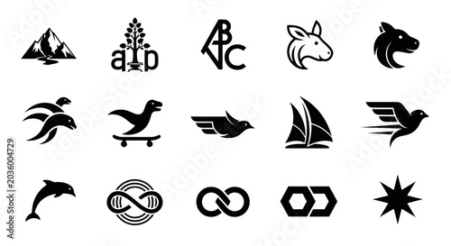 Collection of Black and White Icons and Symbols for Design