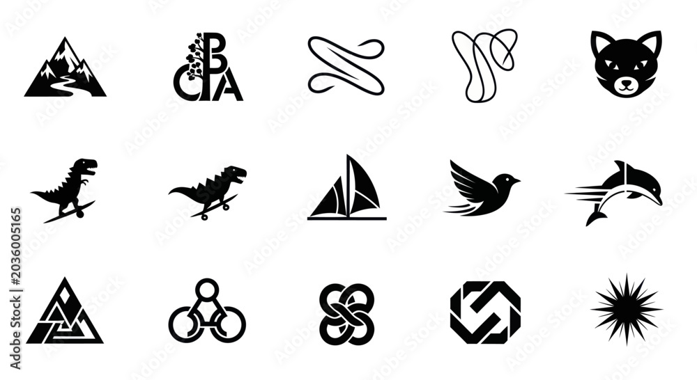 Fototapeta premium Collection of Black and White Vector Icons and Logos