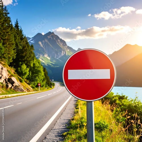 Do not enter road sign mountains.
