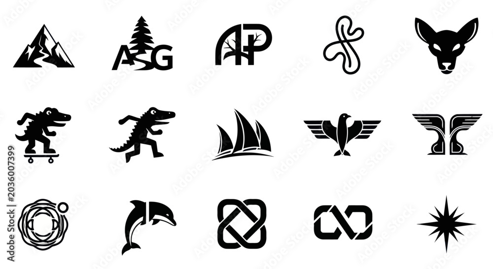 Fototapeta premium Collection of Black and White Vector Icons for Branding and Design