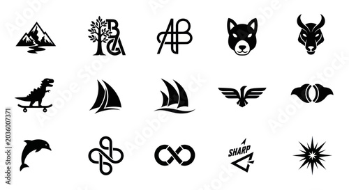 Collection of Black and White Vector Icons: Animals, Nature, Symbols, Shapes