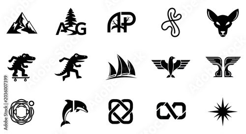 Collection of Black and White Vector Icons for Branding and Design
