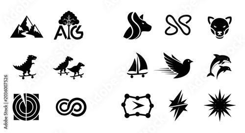 Collection of Black Vector Icons - Animals, Nature, Sports, Technology, Symbols