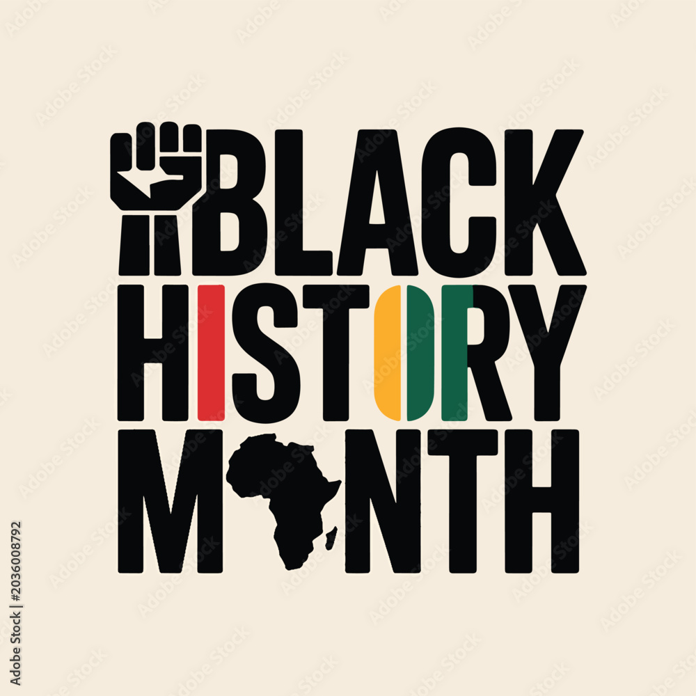 Fototapeta premium Bold black and multicolored text celebrating black history month text bold typography, black