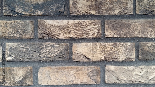 Canvas Print Beige and grey brick wall texture background, modern clinker brickwork facade cl