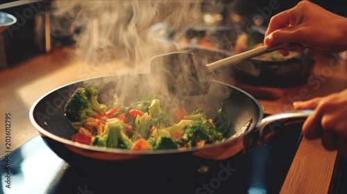 Stir-Frying Vegetables in a Wok