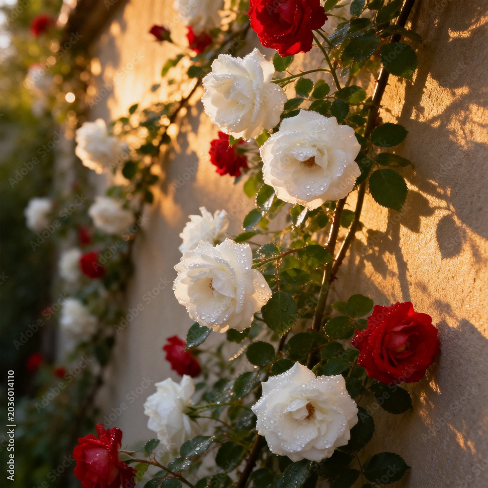 Fototapeta premium Climbing Roses in Golden Hour Light
