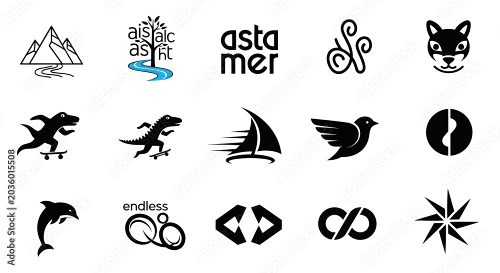 Fototapeta premium Collection of Diverse Black and White Vector Icons and Logos