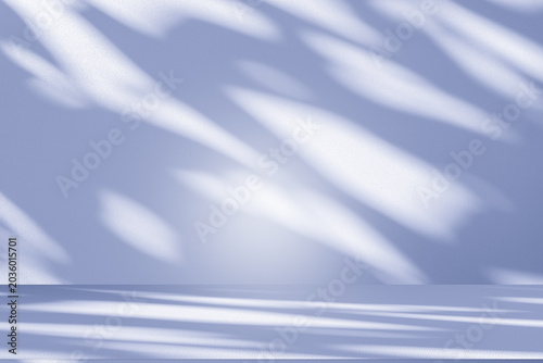 Wall interior background, studio and backdrops show products.with shadow from window color white and blue background for text insertion and presentation product	