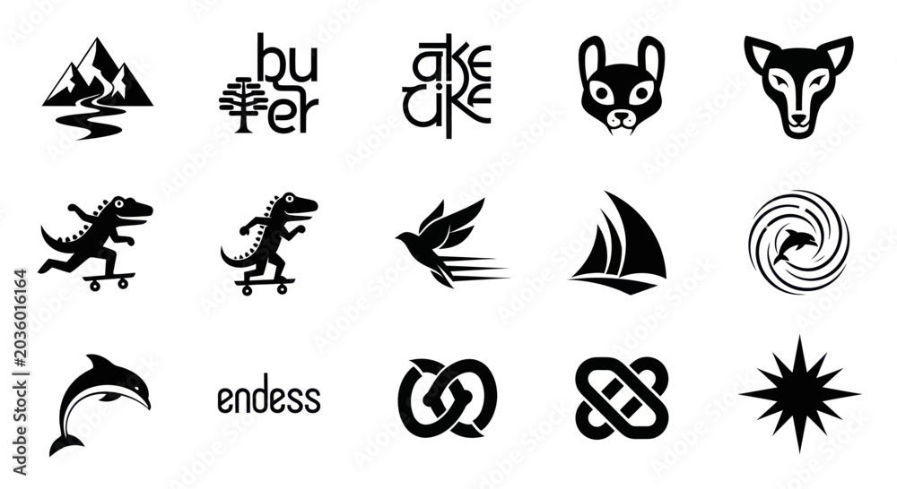 Fototapeta premium Collection of Diverse Black and White Vector Icons and Symbols