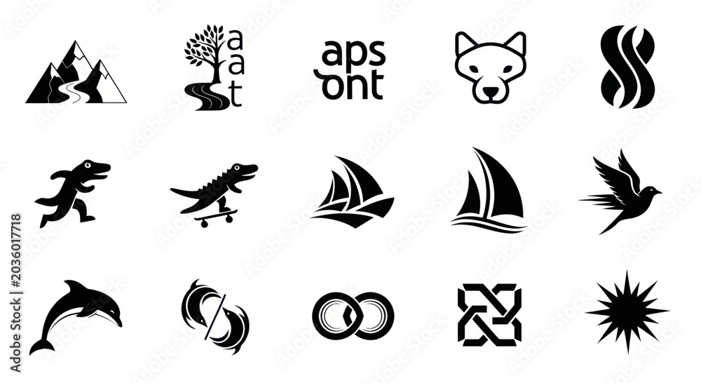 Fototapeta premium Collection of Diverse Vector Icons: Nature, Animals, Business, and Symbols