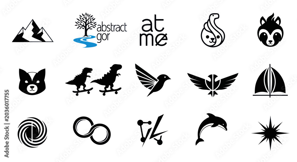 Fototapeta premium Collection of Diverse Vector Logos and Icons - Animals, Nature, Abstract, Symbols