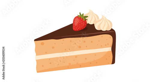 Tableau sur toile Chocolate strawberry cake slice with meringue swirls