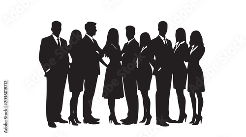 Business people silhouettes, group of standing business men and women
