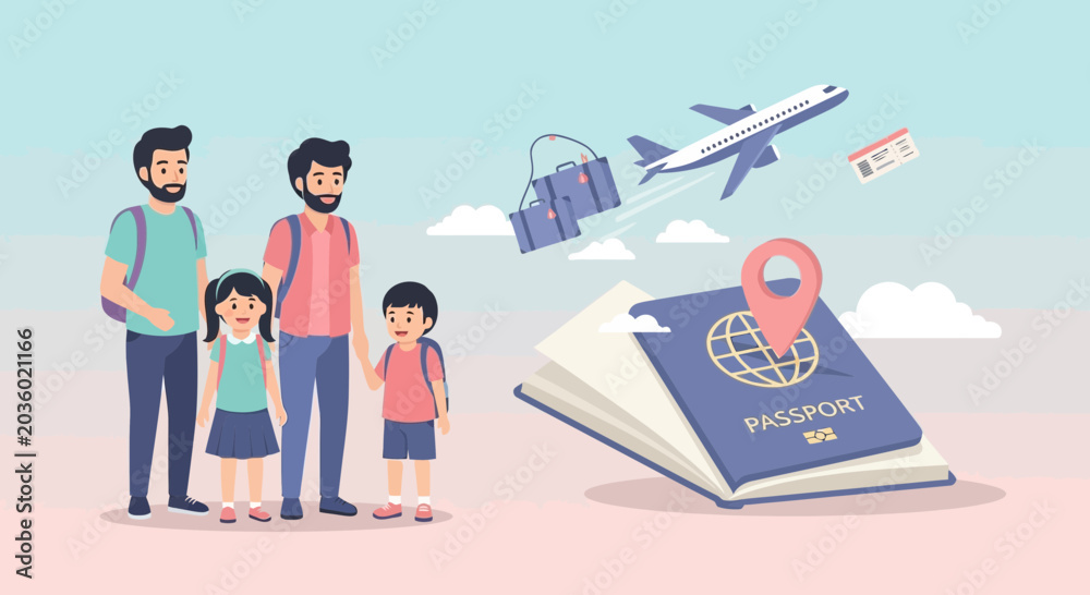 Obraz premium Family Preparing for Travel Adventure with Passport and Luggage