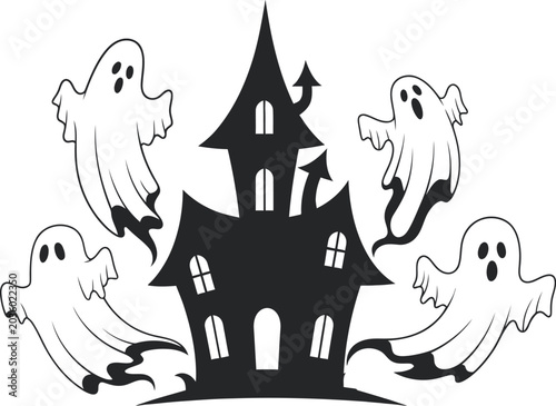Canvas Print Spooky haunted house with ghosts vector illustration for halloween