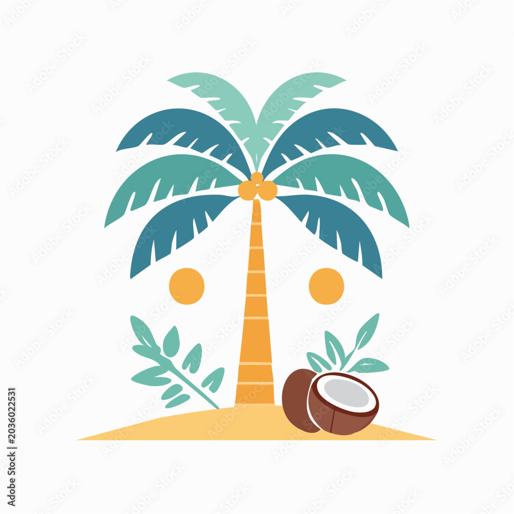 Obraz premium Tropical Palm Tree with Coconuts and Sun