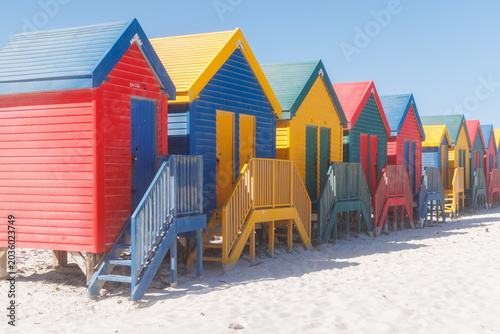 Fotografie Colorful beach huts at Muizenberg Beach