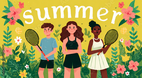 Vibrant Flat Vector Illustration of Diverse People Celebrating and Playing Sports - Joyful Friends, Active Lifestyle, and Community Concept