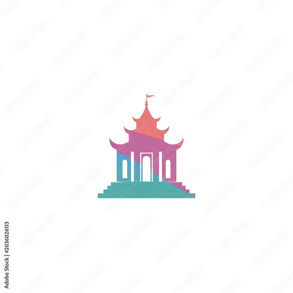 Fototapeta premium Vibrant colorful Asian temple architecture icon.