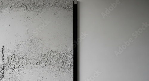 Thin Black Metal Divider Separating Textured Concrete Wall From Smooth White Surface