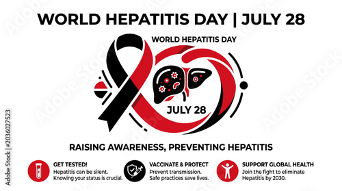 Bild auf Leinwand World Hepatitis Day July 28 Awareness Ribbon and Liver Icon
