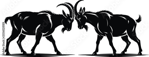 Tableau sur toile Modern mountain male goat sparring silhouette vector illustration isolated backg